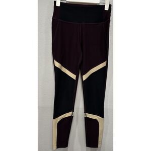 Mondetta Leggings Womens Small Dark Burgundy & Black Performance Luxury Comfort